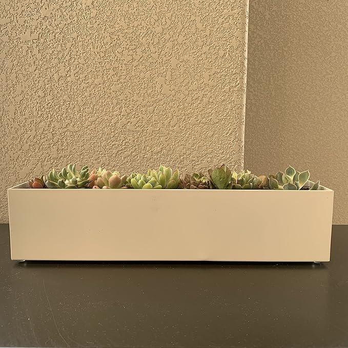 Modern 16" White Steel Trough Planter - Suitable for Indoor Use