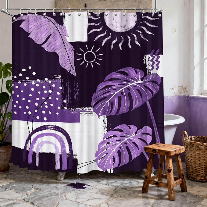 Extra Long Shower Curtain Extra Tall Boho XL Dark Purple Shower Curtains for Large Bathroom Decor Sets, Waterproof Cloth Fabric with Hooks, 108x72 Inch