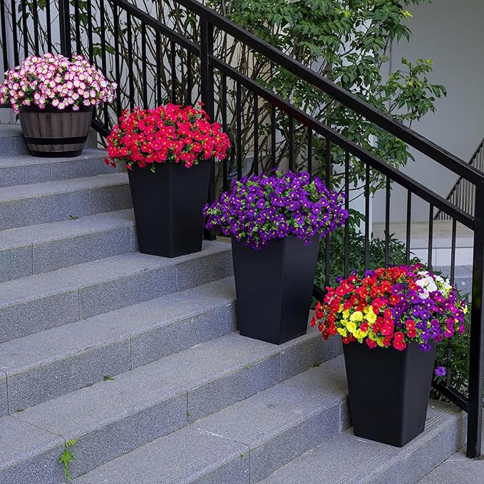 Artificial Faux Flowers for Outdoor 16 Bundles Boxwood Fake Morning Glory for Planter,UV Resistant Fake Flowers for Home Porch Patio Outside(7 Color)
