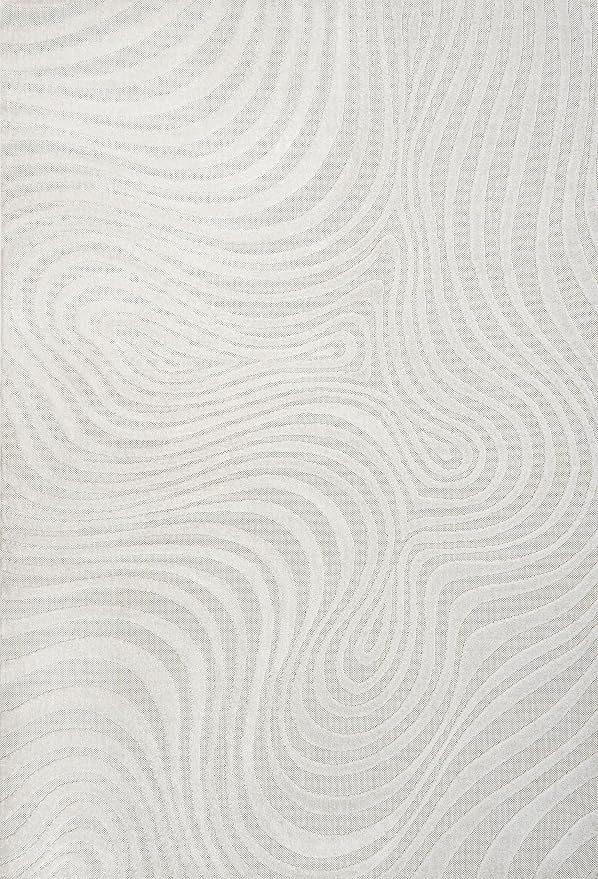 JONATHAN Y Maribo High-Low Abstract Striped Cream/Ivory 12x18 Indoor/Outdoor Area Rug, Pet Friendly, Non-Shedding, Stain Resistant, Easy-Cleaning for Backyard, Patio (SCN103A-18)