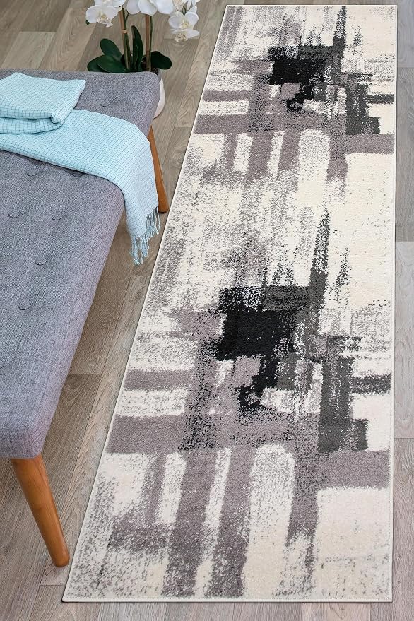 Rugshop Black Contemporary Abstract Runner Rug — Non-Shedding for Hallway, Entryway and Kitchen 2' x 7'