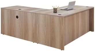nbf signature series Reversible L Shaped Desk - 66" W Warm Ash Finish Ergonomic Computer Desk for Office Corner Working Desk Stylish PC Desk for Home Office Use