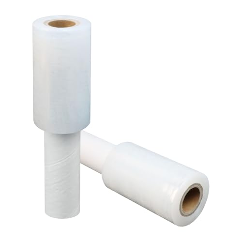 Stretch Film 4" ¡¿ 500 ft, JUKFITA Shrink Wrap Rolls with Handle, 2 Pack Lightweight Plastic Wrap for Moving Waste-Free