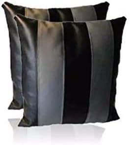D DOLLY LAMB Lambskin Leather Pillow Cover - Sofa Cushion Case - Decorative Throw Covers for Living Room & Bedroom, 20x20 Inches - Black Grey Pack of 2