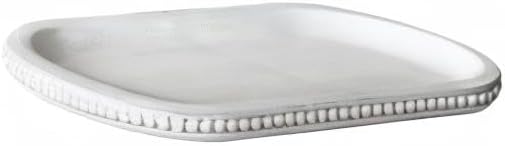 dwellington Wooden Farmhouse Decorative Tray, 12in Rustic Beaded Tray for Living Room Decor, Kitchen Table Décor, Oval Coffee Table Serving Tray (White)