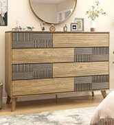 Hadulcet Wood Dressers for Bedroom 34” Tall, Large 8 Drawer Dresser TV Stand, Modern Chest of Drawers Closet Clothes Storage Organizer with Fluted Panel, No Handles Design, Dark Wood