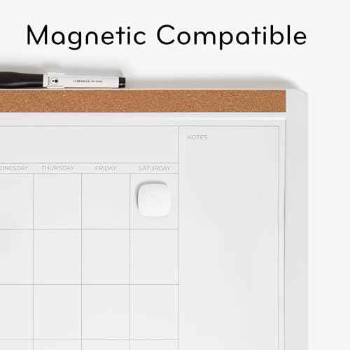 U Brands Magnetic Dry Erase Calendar White Board, 16" x 20", White Pin-It Frame, Includes Marker and Magnet