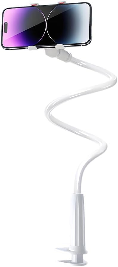 Skiennix Gooseneck Phone Holder - 360° Flexible Long Arm Stand for Bed & Desk | Universal Tablet Bracket (White)