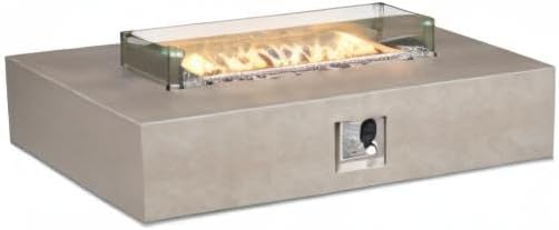 COSIEST Outdoor Propane Fire Pit Table, 56-inch x 28-inch Rectangle Gray Concrete-Like Finish, Certified, 50,000 BTU Stainless Steel Burner w Transparent Gray Fire Glass, Wind Guard, Raincover