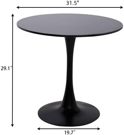 31.5" Tulip Table for 2-4 Persons Modern Round Dining Room Table, Mid-Century Modern Black Small Kitchen Table with MDF Wooden Top, Leisure Coffee Table for Living Room, Dining Room, Office