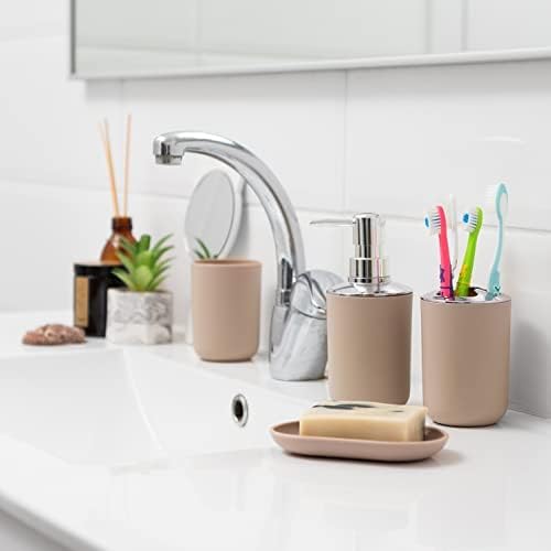 Moss & Stone 6-Piece Bathroom Accessories Set, Includes Soap Dispenser, Toothbrush Holder, Toothbrush Cup, Soap Dish, Complete Bathroom Decor Set (Beige)