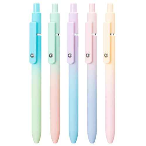 5PCS Retractable Gel Pens Set, Quick Dry Black Ink Fine Point Soft Touch Roller Ball Gel Ink Pen for Smooth Writing (Aurora Color)