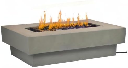 Outdoor Low Profile Fire Table, 48-inch Rectangle Propane Gas Fire Pit Table, 50,000 BTU Modern Firepit w/Lid, Glass Rocks, Cover, Pre-Attached 10ft Propane Hose, Flint Gray