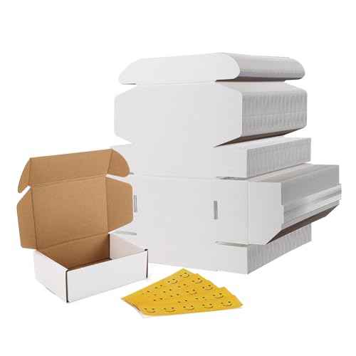 RLAVBL 75 Pack 6x4x2 Small Shipping Boxes, White Corrugated Cardboard Mailer Box for Packing, Mailing, Business