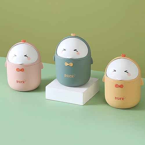 Cute Desktop Trash Can Wastebasket with 90 Trash Bags, Creative Mini Countertop Garbage Can with Lid, Small Plastic Storage Bin for Home Kitchen Dressing Office Kids Bedroom(Green)