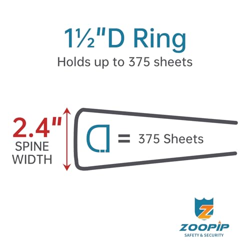 Fireproof 3 Ring Binder with Zipper, 1.5 Inch D Rings Hold up 375 Sheets of 8.5" x 11" (A4), Compatible with Clear Page Protectors, Built-in Net and Pen Holder(Black, 1 Pcs)