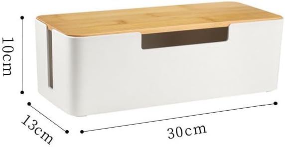 BUYSK ABS Cord Organizer Box with Wooden Lid, Cable Management Box for Power Strips or Surge Protectors, Desk Cable Tidy Box for Office Home(White)