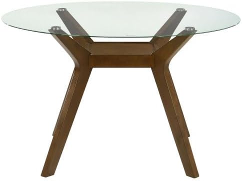 Round Glass Top Dining Table, Mid-Century Modern Style with Walnut Wood Base, Seats 4 People, Ideal for Small Dining Spaces