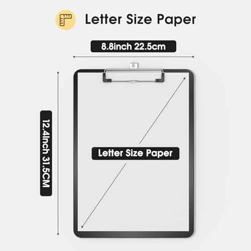 Plastic Clipboards, A4 Black Clip Board 8.5x11 for Classroom, Students, Kid, Woman, Size 9" x 12.5" with Low Profile Clip, Office & School Supply