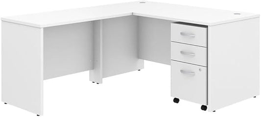 Bush Business Furniture 60W x 30D L Shaped Desk with Mobile File Cabinet, Corner Table and Drawers for Home or Professional Office, Studio C Collection, White