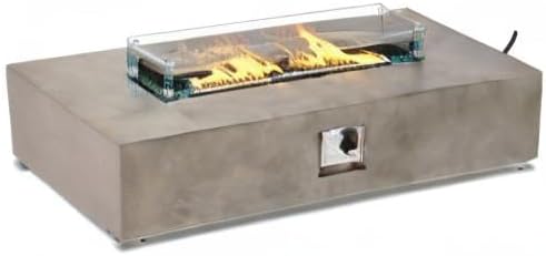 COSIEST Outdoor Propane Fire Pit Table, 56-inch x 28-inch Rectangle Gray Concrete-Like Finish, Certified, 50,000 BTU Stainless Steel Burner w Blue Fire Glass, Wind Guard, Raincover