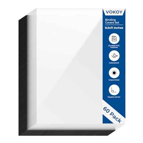 60 Pack 8.5x11 Inches Binding Covers and Backs Set, Letter Size Quality Un-Punched Report Covers, 30 Pcs 10mil Clear Binding Covers 30 Pcs 12mil Black Plastic Covers for Home Office School
