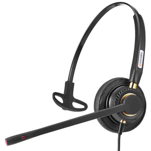 Arama Yealink Phone Headset with Mute Switch, RJ9 Office Telephone Headsets with Mic Noise Cancelling Compatible with Yealink VoIP Phone T21P T42S T46S T48S T27G T53W T54W Grandstream Snom (A800Y2)