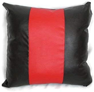 D DOLLY LAMB Lambskin Leather Pillow Cover - Sofa Cushion Case - Decorative Throw Covers for Living Room & Bedroom, 18x18 Inches - Red Black 01 Pack of 2