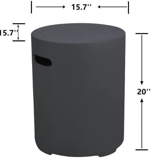 AMS Fireplace | Elementi 20lb Propane Tank Cover (Cylinder - Dark Grey) | Handcrafted Glass-Fiber Reinforced Concrete, Dark Grey Color, Round Shape, Size - 15.7 x 15.7 x 20 inches | Use as End Table