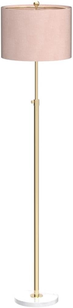 JONATHAN Y 65" Brass Gold and White Marble Adjustable LED Floor Lamp, Modern Glam Standing Light for Living Room Bedroom, White Linen Shade, Bulb Included JYL3022A