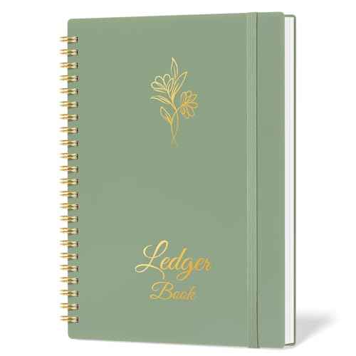 Accounting Ledger Book for Small Business Bookkeeping & Personal Use, Expense Tracker Notebook for Family Budget, Bookkeeping Record Book, Income and Expense Log Book - 8.4" x 6.1" (Green)