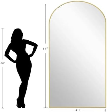 Dewfig Arched Full Length Mirror, 81"x41" Large Floor Mirror with Stand, Oversized Full Body Mirrors for Leaning or Hanging, Wall Mounted Mirrors for Bedroom, Living Room,Dressing Room, Gold