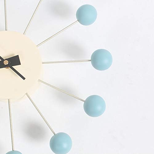 SHISEDECO Mid Century Retro Design Painted Solid Wood Non Ticking Decorative Modern Silent Wall Clocks for Home, Kitchen, Living Room, Office etc. (Ball Clock in Blue)