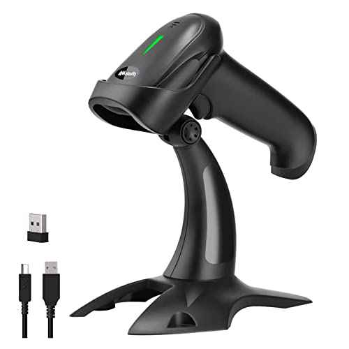 Bluetooth Barcode Scanner with Stand,Alacrity 1D Hands-Free Automatic Scanning 3-in-1 Connections Bluetooth&USB Wired&2.4GHz Wireless Barcode Reader,Work with Windows,Mac,Android,Linux,iOS