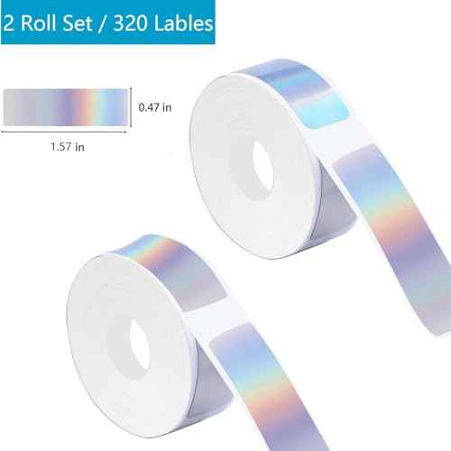 D30 Label Tape, 320 PCS Thermal Label, Compatible with D30 Maker, 12 x 40 mm (0.47 x 1.57 Inch) Holographic Reflective, Waterproof Adhesive Printer Tape Paper 2 Rolls