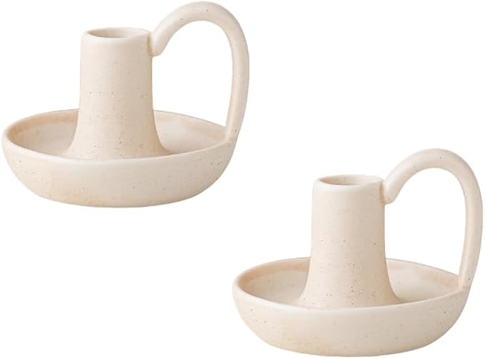 Taper Ceramic Candle Holders, Set of 2 Matte White, Table Decor Centerpiece for Home Decor, Wedding, Christmas, Birthday, Shower, Housewarming