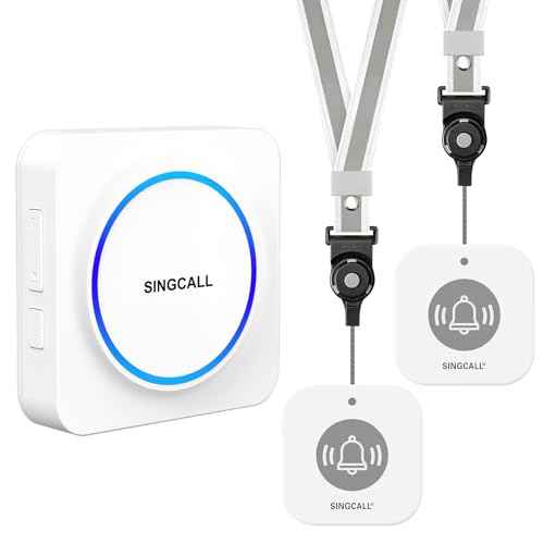 SINGCALL Wireless Portable Caregiver Pager Panic Alarm System Personal Alarm for Elderly/Kids/Pregnant/Patients 32 Chimes & 0-100dB Volume 1 Rechargeable Portable Receiver+ 2 Emergency Call Buttons