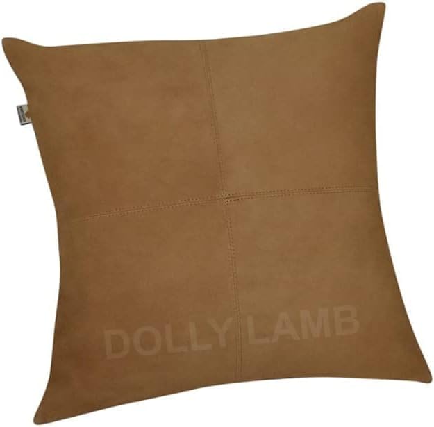 D DOLLY LAMB Lambskin Leather Pillow Cover - Sofa Cushion Case - Decorative Throw Covers for Living Room & Bedroom, 22x22 Inches - Camel Pack of 2