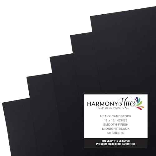 Cardstock 12 x 12 Paper Pack - 110 lb Card Stock for Crafts, Cardmaking, Scrapbooks - 50 Heavyweight Double Sided Sheets - Solid Core, 300 GSM, Midnight Black