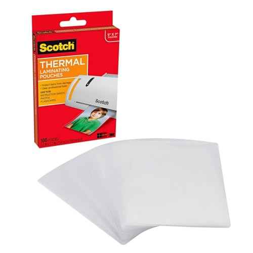 Scotch Thermal Laminating Pouches 5x7-inch, 5 Mil., Clear 100/PK