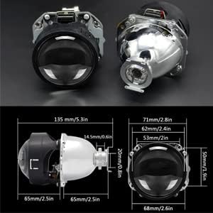 YUFANYA 2.5 Inch H1 Bixenon Projector Lens - Hi/Lo Beam with White Angel Eyes & Chrome Shrouds
