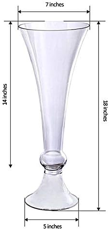 4 pcs 18" Tall Clear Glass Trumpet Vases for Wedding Centerpieces | 18 Inches Planter Flowers Container for Party Event Home Decorations Cheap Bulk Supplies for Reception & Table Display