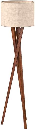Adesso Floor Lamp with Walnut Tripod Base and White Linen Lampshade – Lamp for Bedroom, Living Room, and House Décor, 63” x 20”