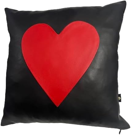 D DOLLY LAMB Lambskin Leather Pillow Cover - Sofa Cushion Case - Decorative Throw Covers for Living Room & Bedroom, 16x16 Inches - 02 Red Black Pack of 1