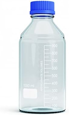 1000ml Storage Glass Bottles – 2pcs Round Media Storage Bottle – Borosilicate Glass Bottles – Safe Probe Storage Glass Storage Bottles with GL45 Blue Screw Cap (1000ml - 2pcs)
