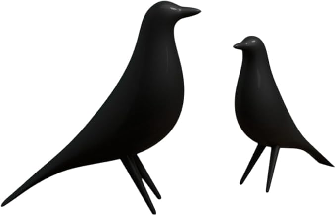 Mid Century Modern Retro Style Bird Family Decor Vintage Look Figurines 1960s 50s MCM Midmod Set of 2 Office Decoration Home Living room Gift (Black)