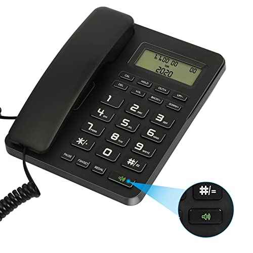 Corded Desktop Telephone?Wired Landline Phone for Home, Office, or Hotel with Adjustable Volume, 3-Level Screen Contrast, Caller ID, and Built-in Calculator-Black