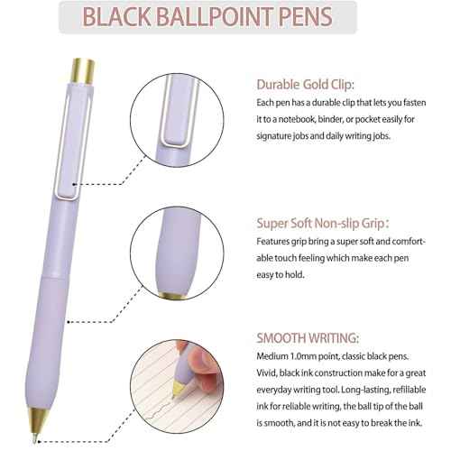 Linbsunne Ballpoint Pens Black Ink Pen 1.0mm Medium Point with Super Soft Grip(12-count)