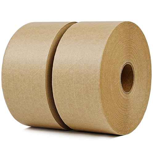 CHUANGSEED 2-Pack Reinforced Water Activated Gummed Kraft Paper Tape, 2.75 inch x 380 ft, Total 760ft,for Heavy Duty Secure Packing and Shipping Writable Eco-Friendly Biodegradable