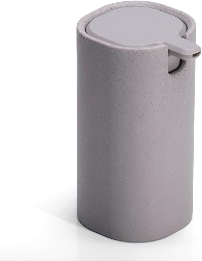 LINE+ARC Modern Easy-to-Press Soap Dispenser (Stone). No-Rust Cute Bathroom Beige Marble Kitchen Sink Ergonomic Liquid Lotion Shampoo Conditioner